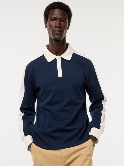 Polo bicolore à manches longues - Kiabi