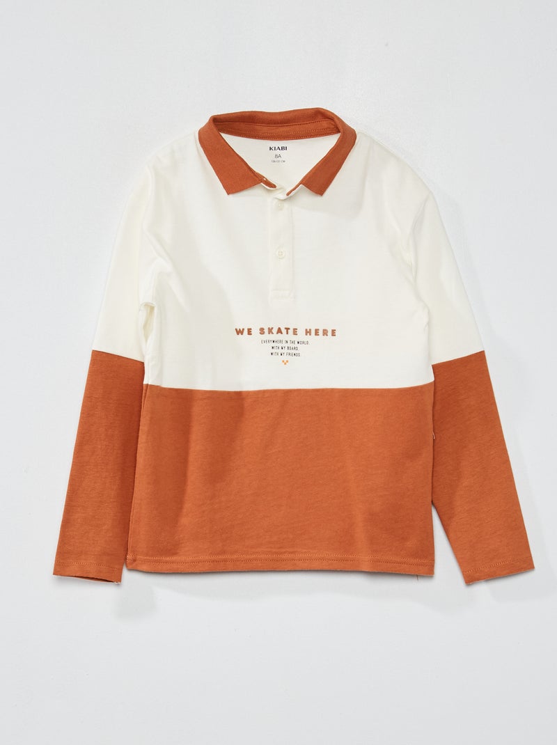 Polo bicolore Blanc/marron - Kiabi