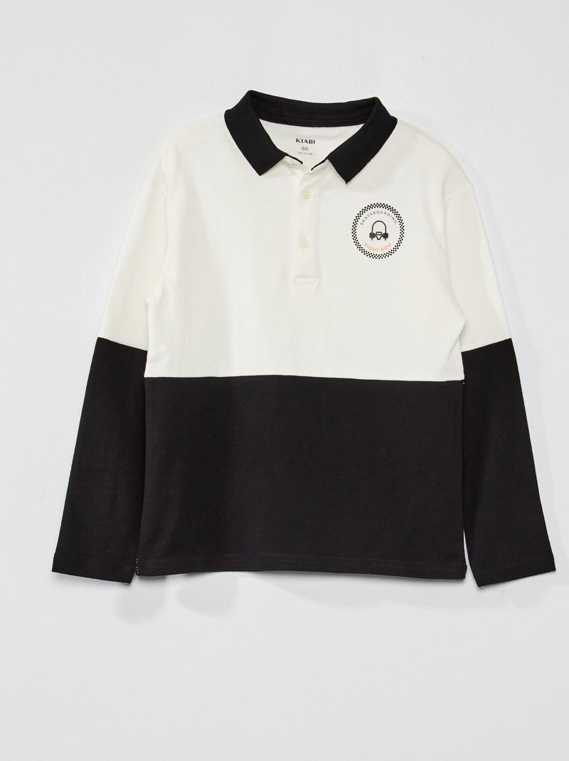 Polo bicolore Blanc/noir - Kiabi