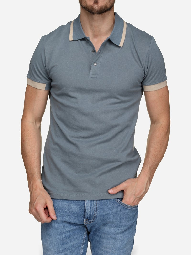 Polo Bill Tornade à liseré Bleu Beige - Kiabi