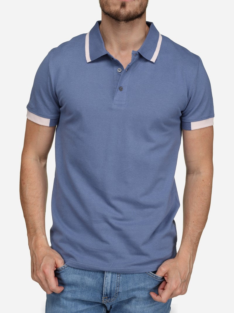 Polo Bill Tornade à liseré Bleu Rose - Kiabi