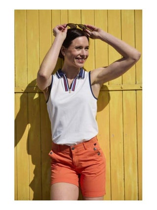 Polo blanc cassé sans manches Femme