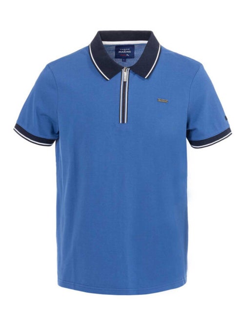Polo bleu col zip Homme - Kiabi