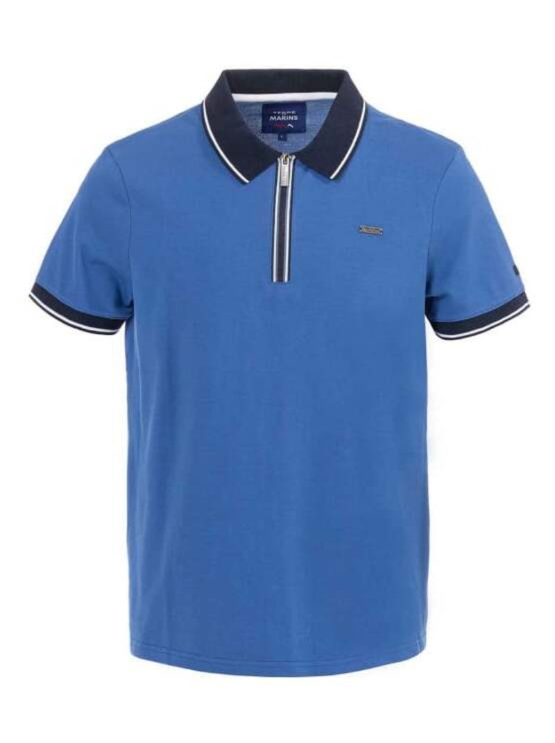 Polo bleu col zip Homme Bleu - Kiabi
