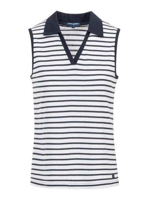Polo bleu marine sans manches rayé Femme - Kiabi