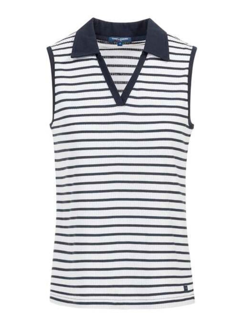 Polo bleu marine sans manches rayé Femme Bleu - Kiabi