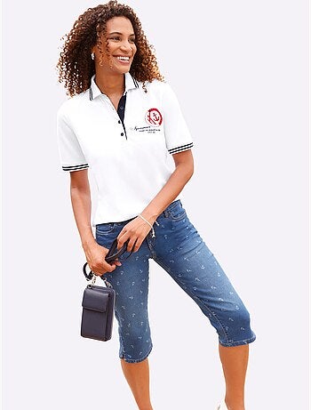 Polo classique à col côtelé avec rayures contrastées et motif ancre - Taille standard - Witt