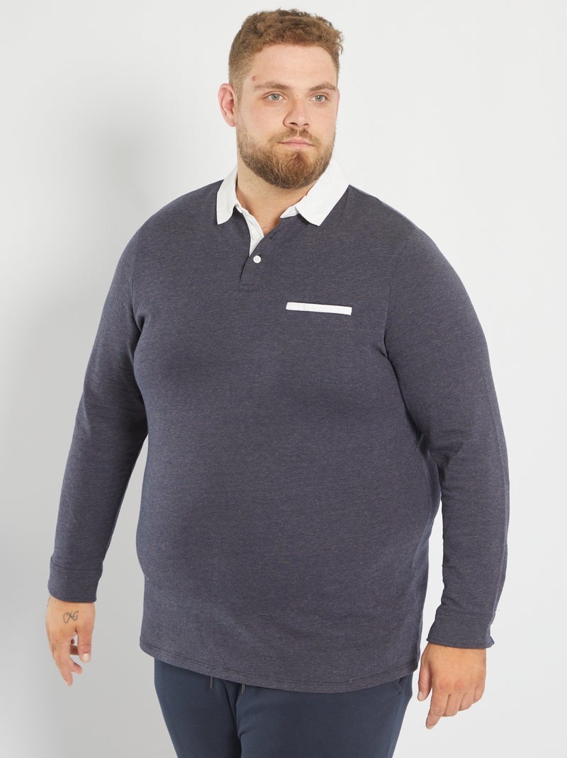 Polo col chemise Bleu marine - Kiabi