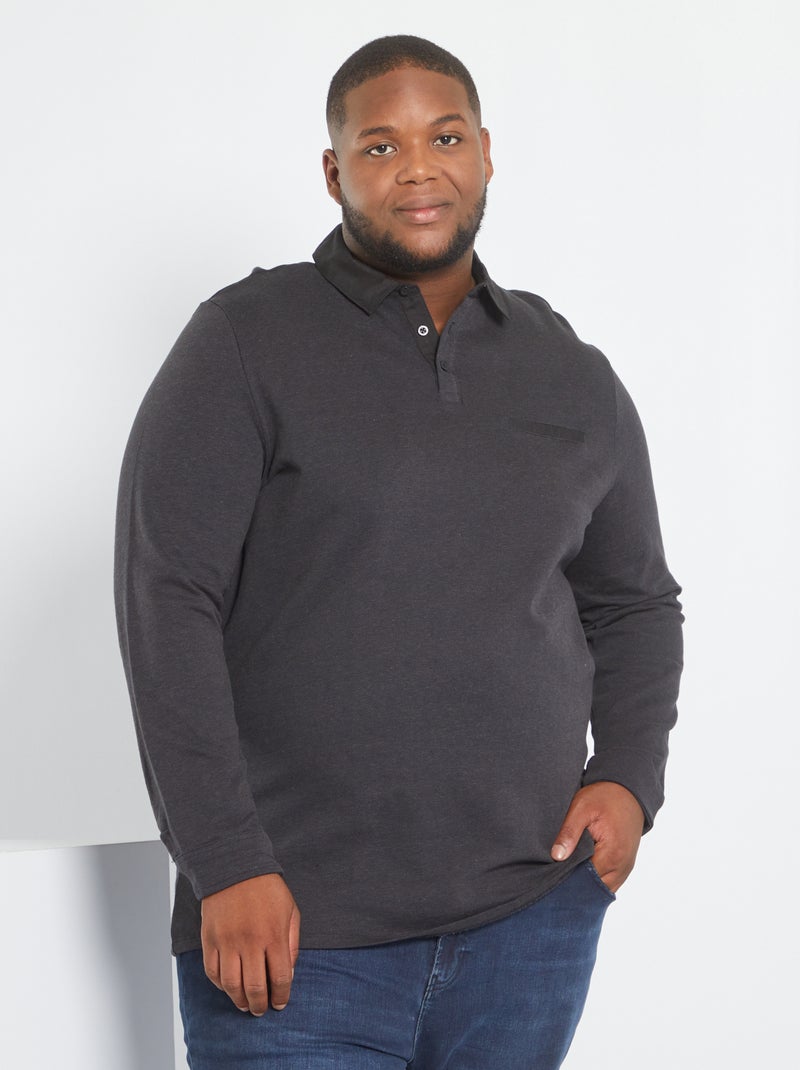 Polo col chemise noir - Kiabi