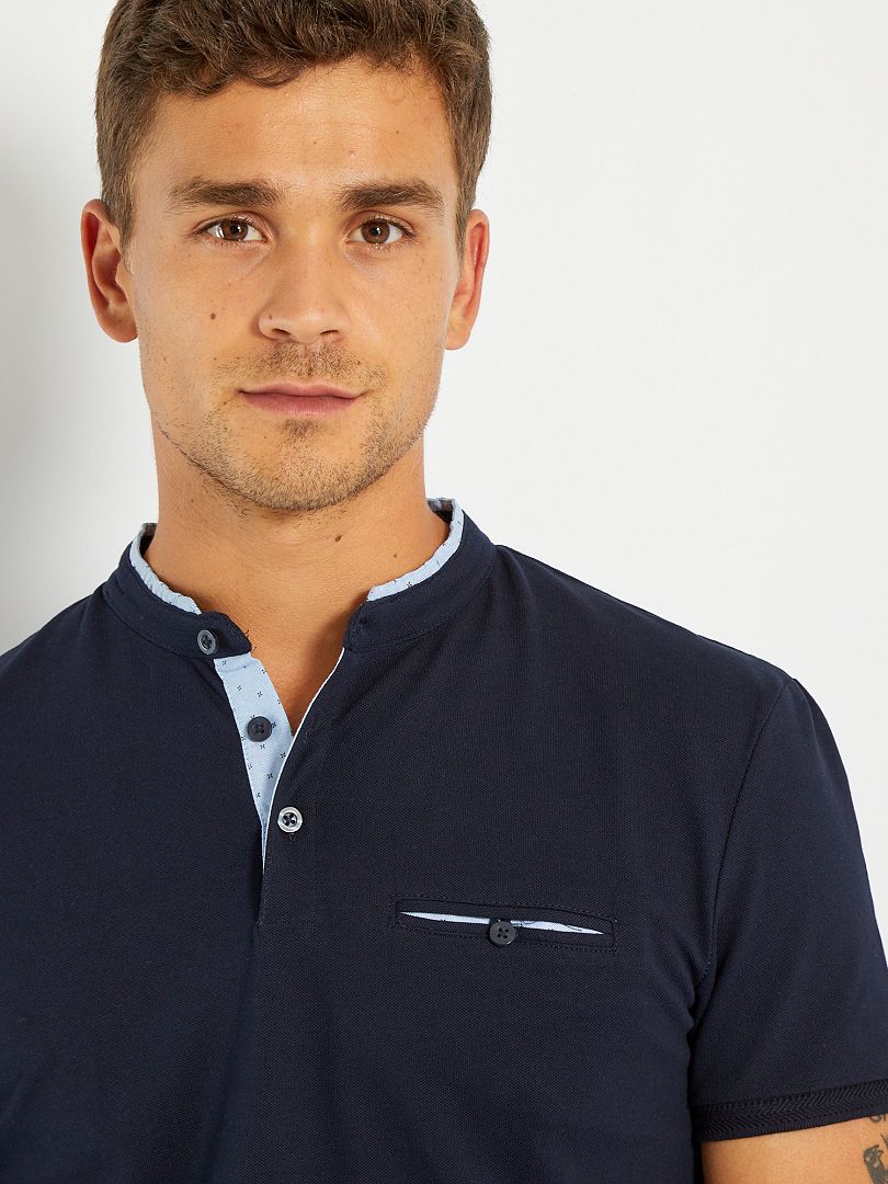 Polo Col Mao En Piqué Bleu Marine Kiabi 3 60€