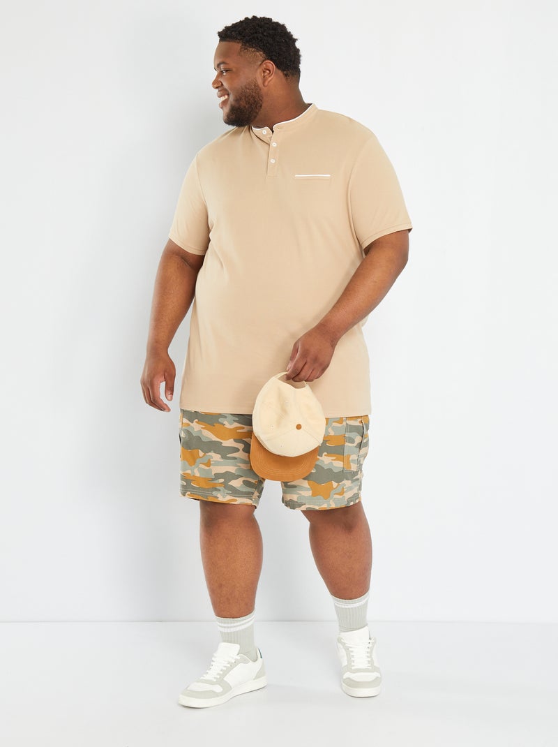 Polo col mao en piqué de coton Beige - Kiabi