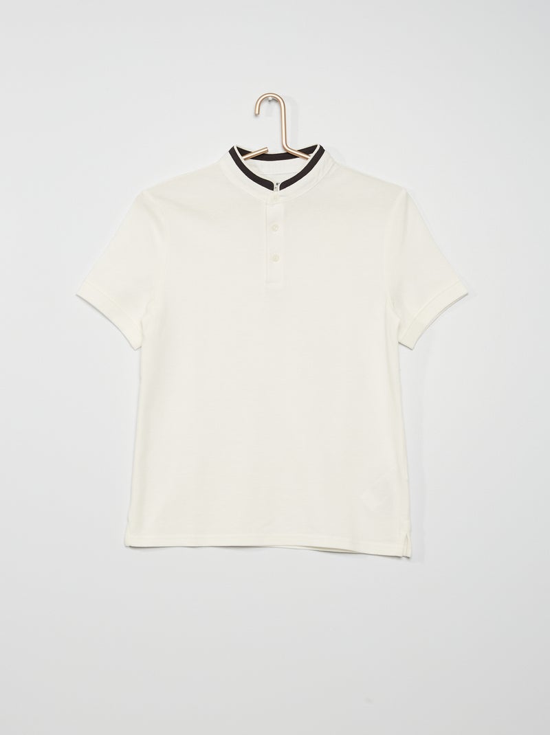 Polo col mao en piqué de coton Blanc - Kiabi