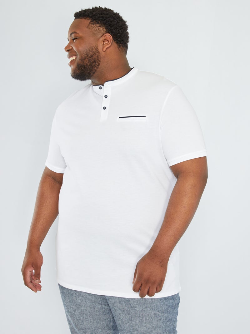 Polo col mao en piqué de coton blanc - Kiabi