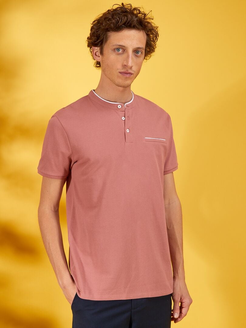 Polo col mao en piqué de coton Rose - Kiabi