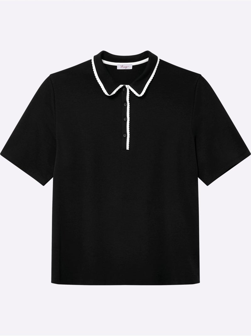 Polo Col Moderne - Taille Standard - Sheego Noir Beige - Kiabi