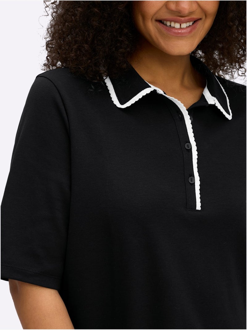 Polo Col Moderne - Taille Standard - Sheego Noir Beige - Kiabi