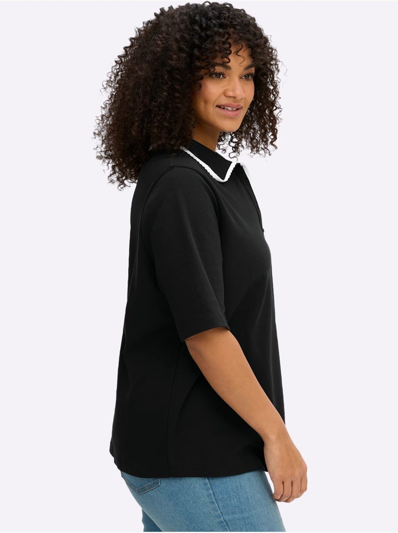 Polo Col Moderne - Taille Standard - Sheego Noir Ecru - Kiabi