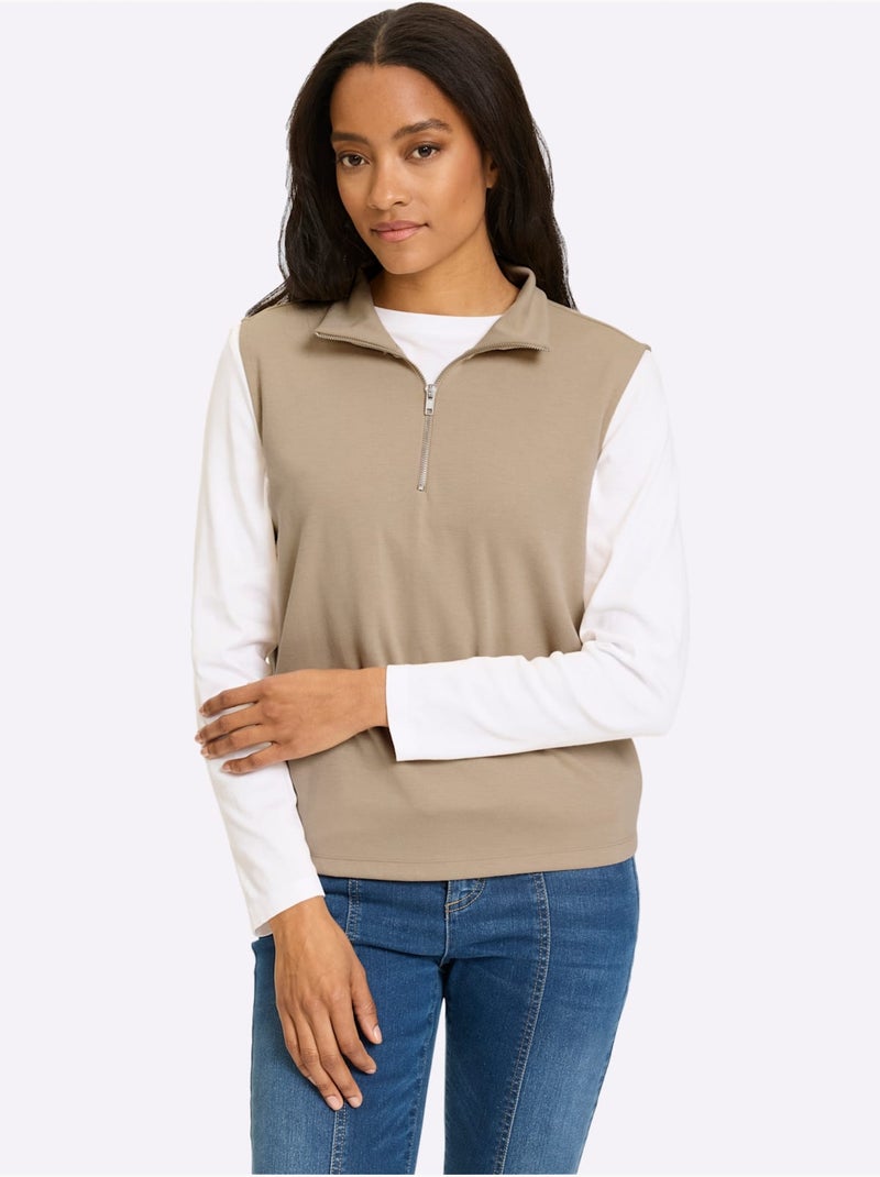 Polo col montant à glissière - taille standard - helline Beige - Kiabi
