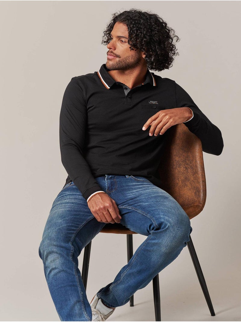 Polo col polo jersey coton 'Deeluxe' Noir - Kiabi