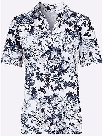 Polo col v à manches courtes avec motif floral en coton - taille standard - moda vilona