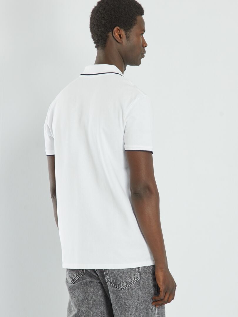 Polo col V en piqué de coton blanc - Kiabi