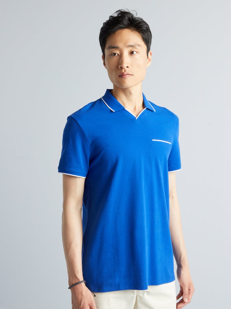 Polo col V en piqué de coton Bleu foncé - Kiabi