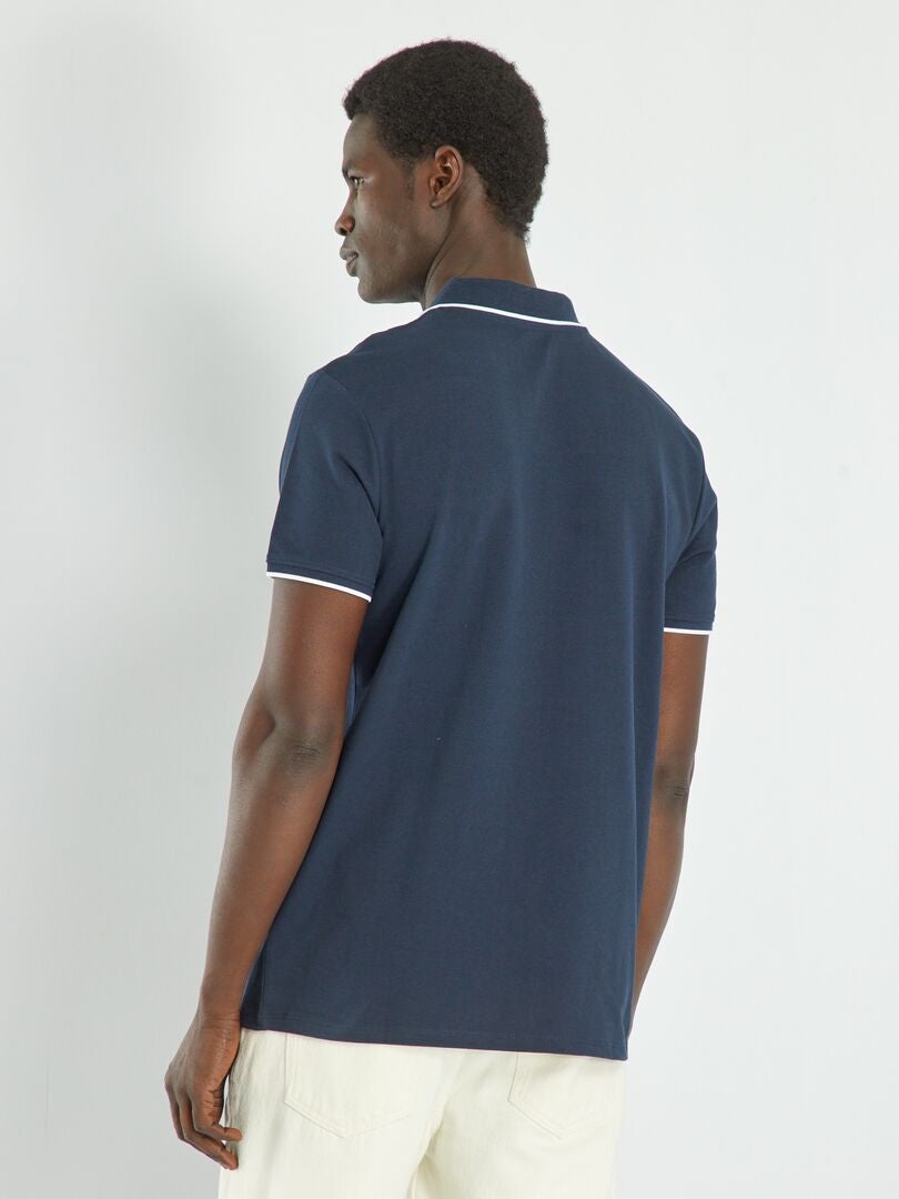 Polo col V en piqué de coton Bleu marine - Kiabi