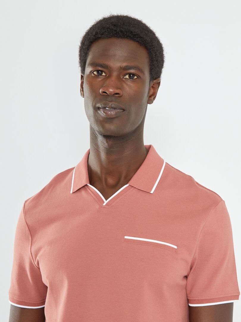 Polo col V en piqué de coton Rose - Kiabi
