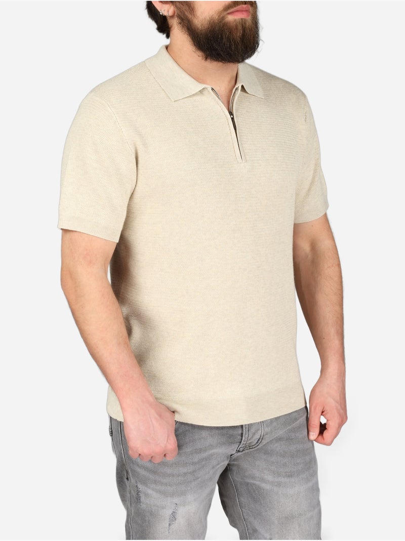 Polo col zippé - Frilivin Beige - Kiabi