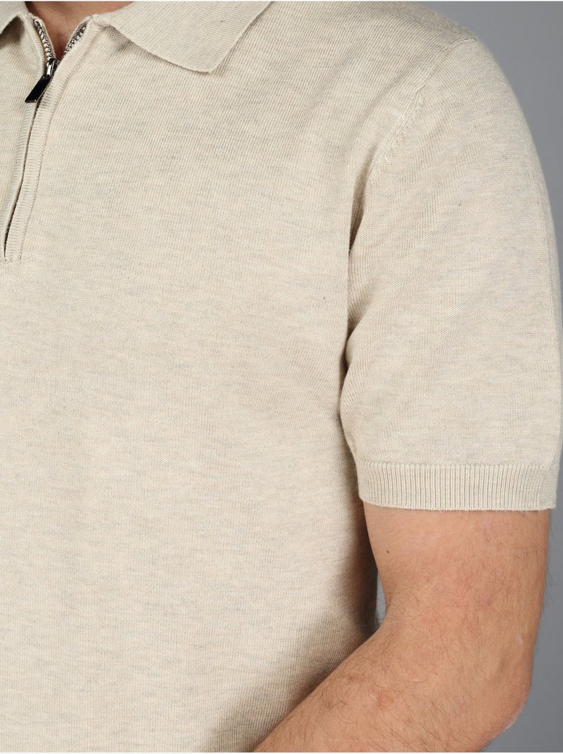 Polo col zippé - Frilivin Beige - Kiabi