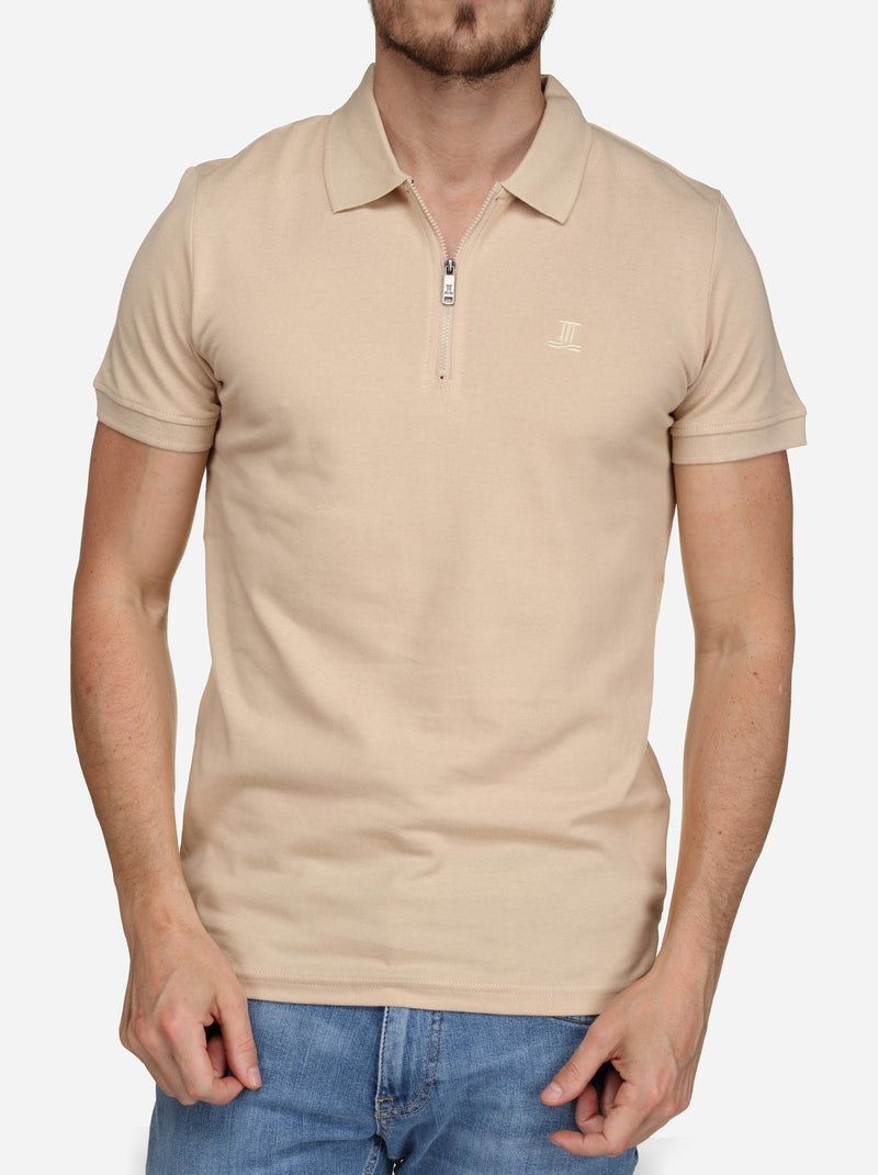 Polo col zippé Beige - Kiabi
