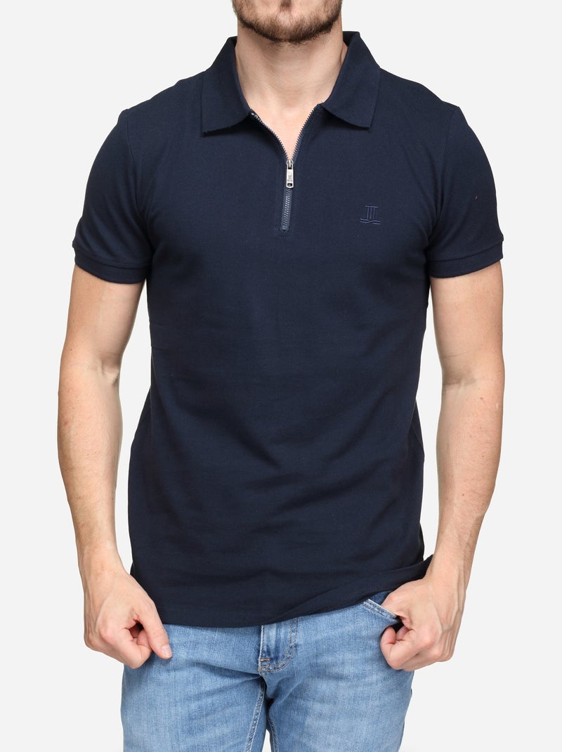 Polo col zippé Bleu foncé - Kiabi