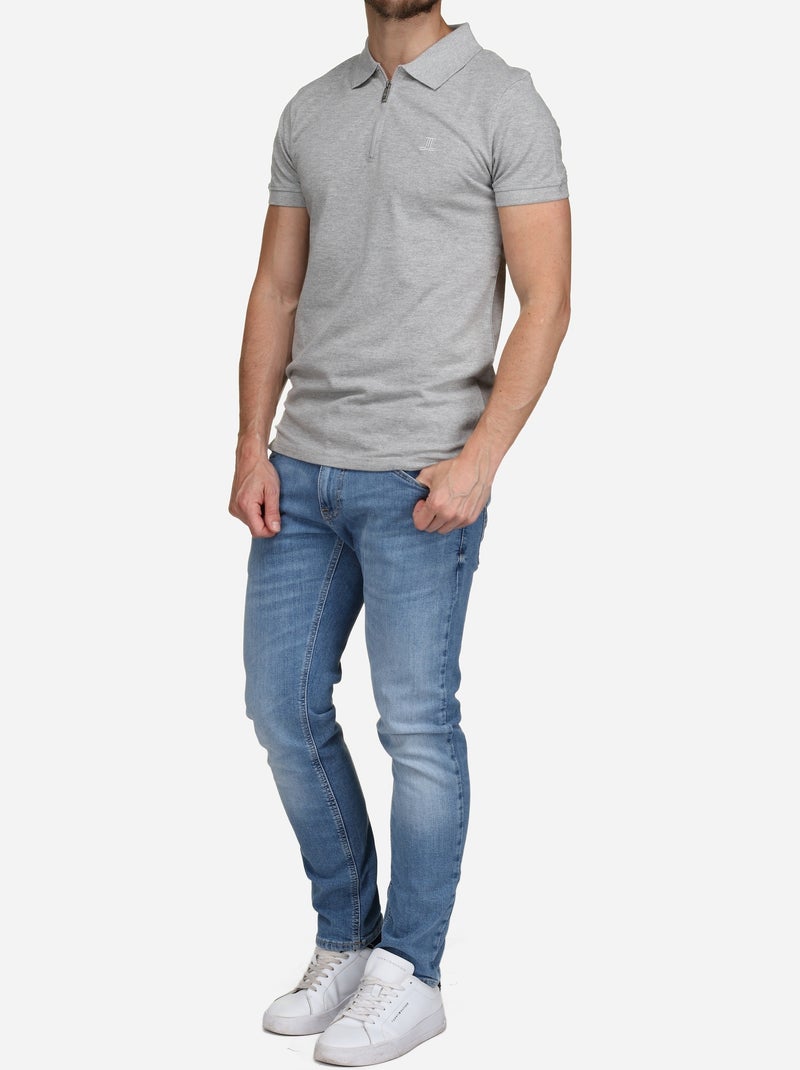 Polo col zippé Gris chiné - Kiabi