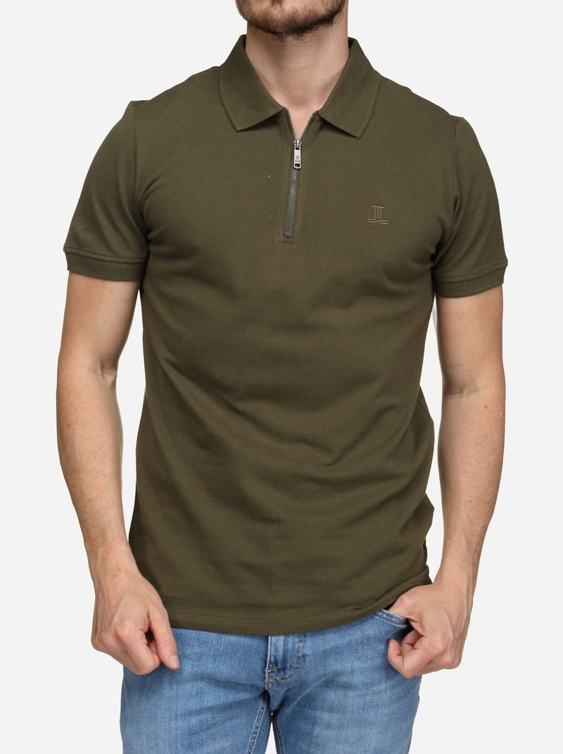 Polo col zippé Kaki - Kiabi