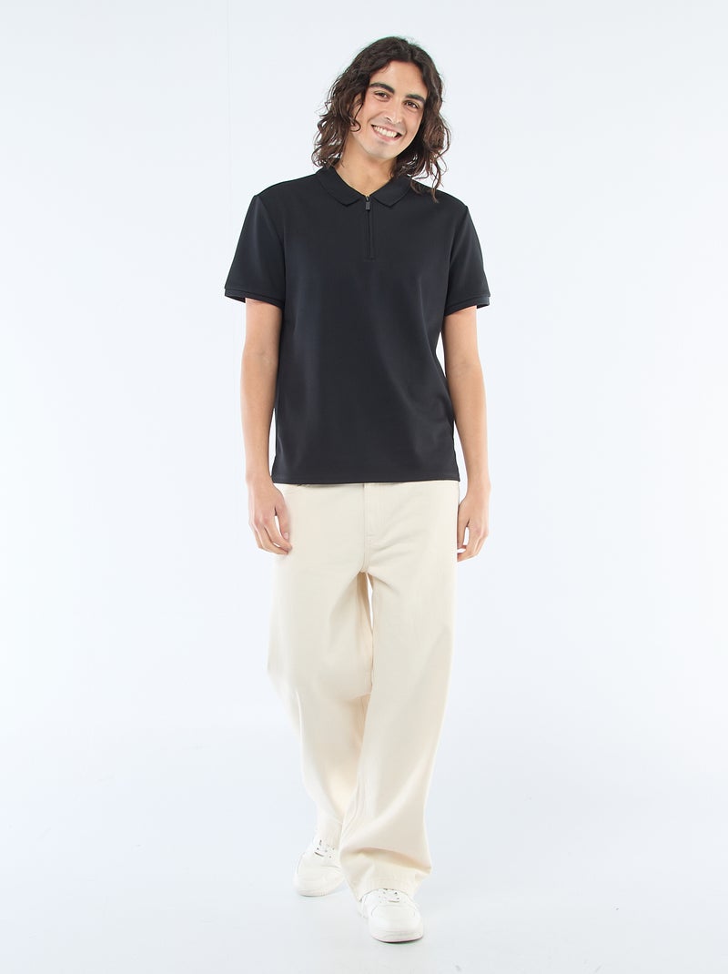 Polo col zippé Noir - Kiabi