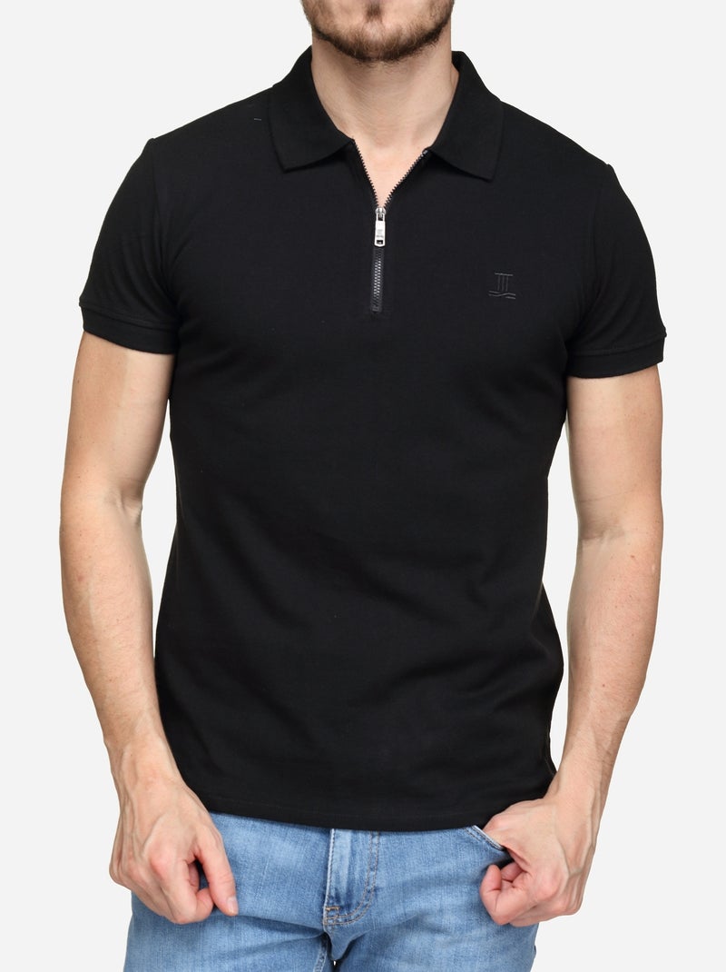 Polo col zippé Noir - Kiabi