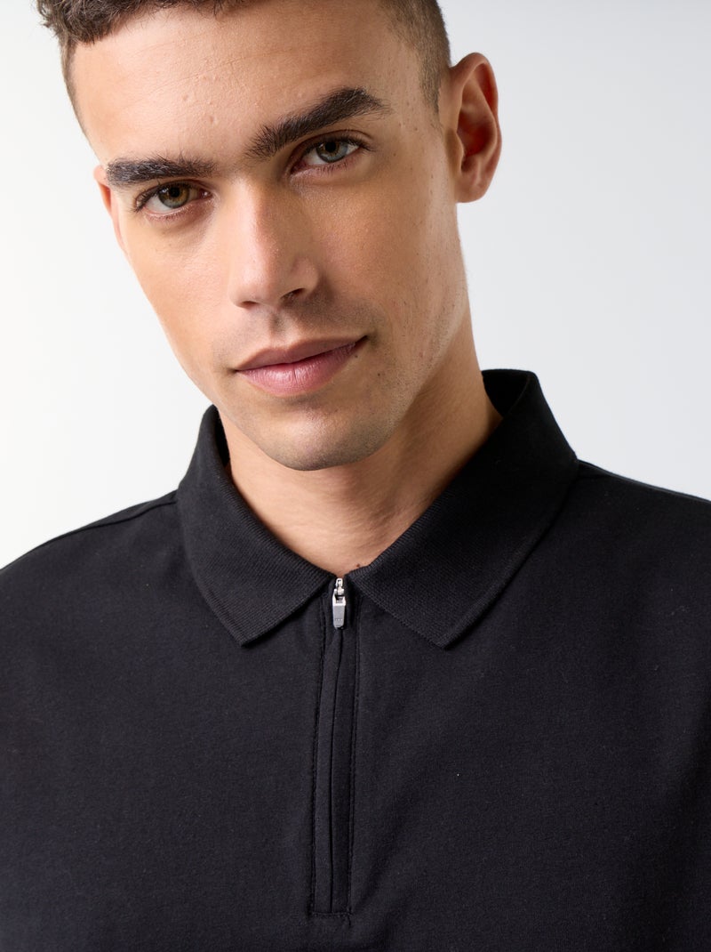 Polo col zippé Noir - Kiabi