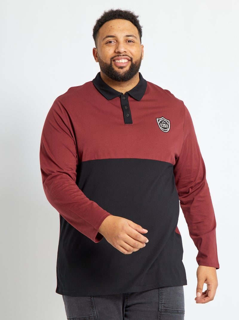 Polo color-block en jersey Noir/bordeaux - Kiabi