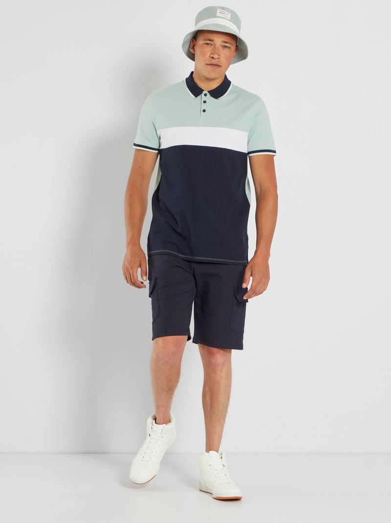 Polo color-block en piqué de coton Bleu vert - Kiabi