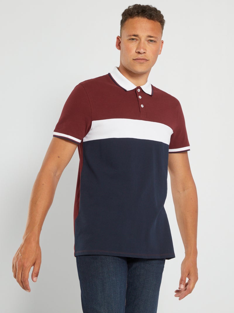 Polo color-block en piqué de coton Bordeaux - Kiabi