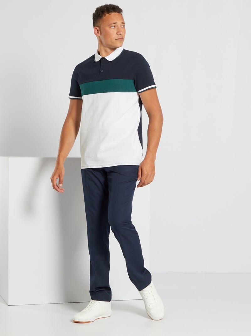 Polo color-block en piqué de coton Vert - Kiabi