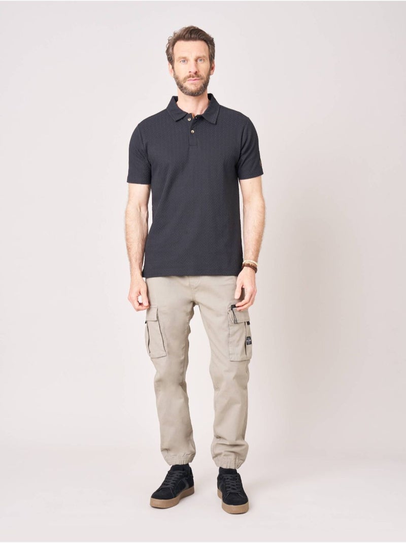 Polo confort homme en coton texturé 'Deeluxe' Noir - Kiabi