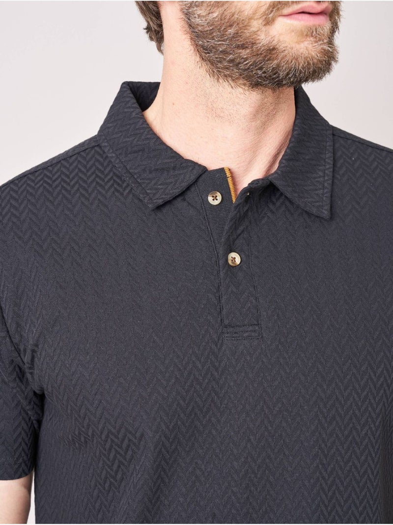 Polo confort homme en coton texturé 'Deeluxe' Noir - Kiabi