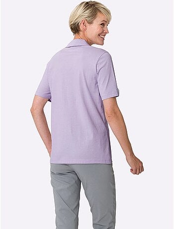 Polo à col V avec empiècement chiné et bride décorative - Taille standard - Moda Vilona