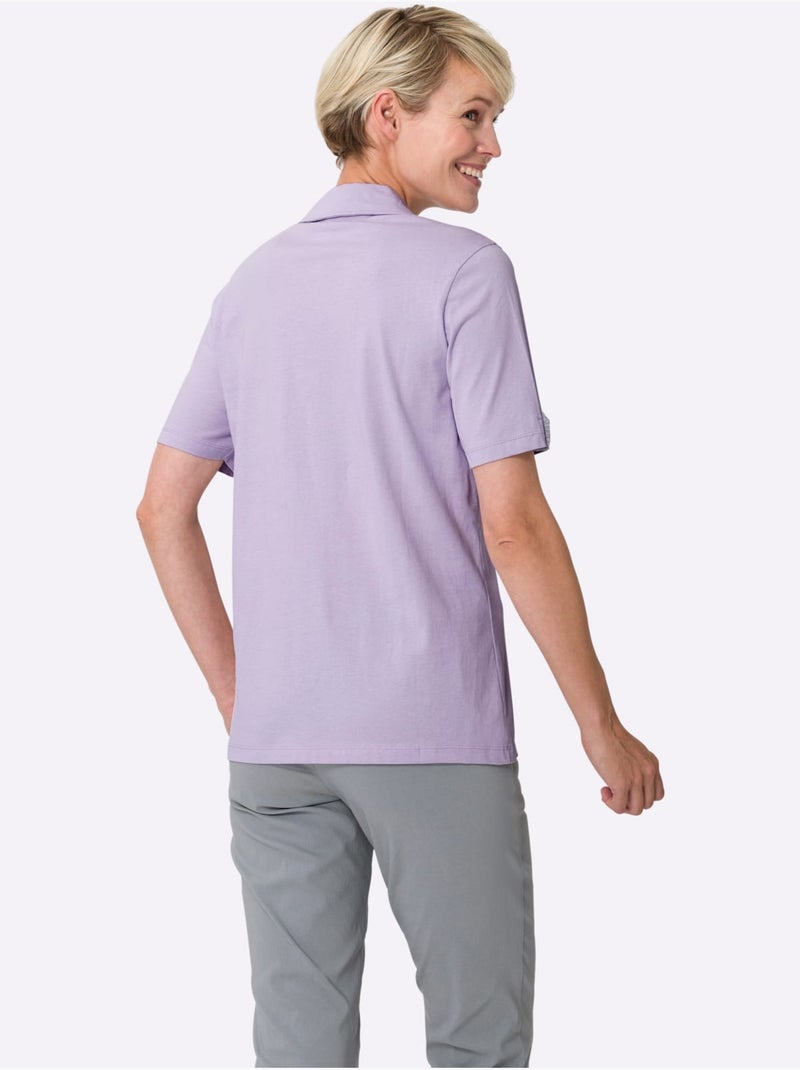 Polo décontracté avec col en V et empiècement chiné - Taille standard - Moda Vilona Parme - Kiabi