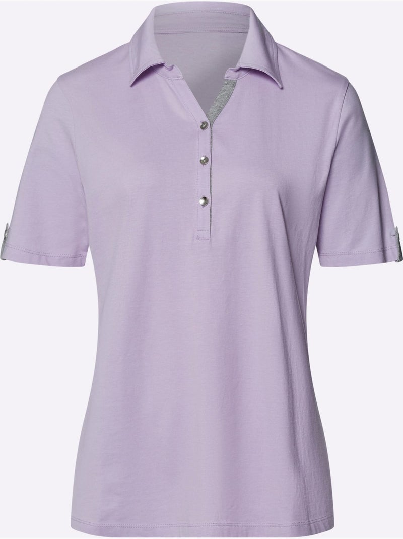 Polo décontracté avec col en V et empiècement chiné - Taille standard - Moda Vilona Parme - Kiabi