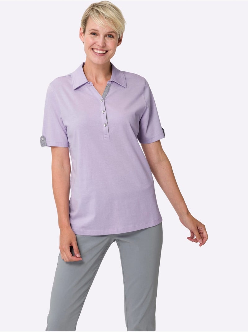 Polo décontracté avec col en V et empiècement chiné - Taille standard - Moda Vilona Parme - Kiabi