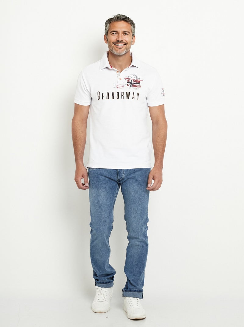Polo détail revers col et motif placé - AFIBEL Blanc - Kiabi