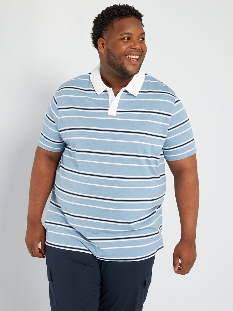 Polo droit en jersey à rayures bleu ciel - Kiabi