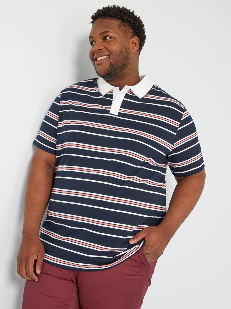 Polo droit en jersey à rayures Bleu marine - Kiabi